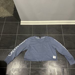 Calvin Klein Logo Performance Crop Top Sweatshirt Women's Large Blue